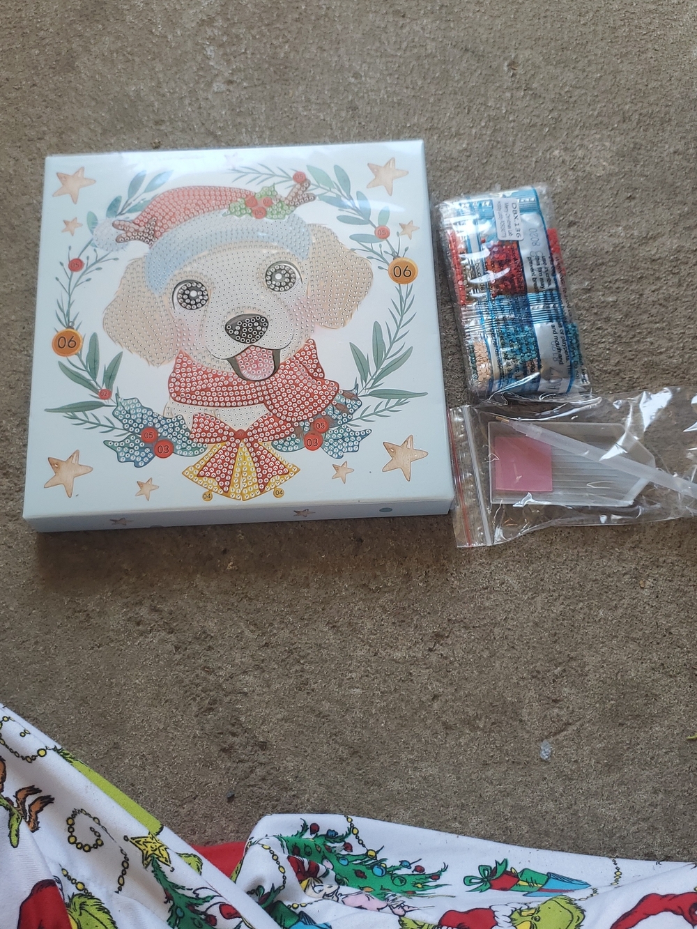 Festive Dog Diamond Art Kit - White and Multicolor